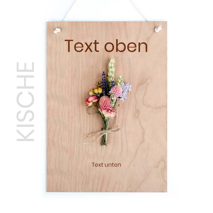 Personalisiertes Holzschild "Trockenblumen" · 3D mit Trockenblumen & Gravur