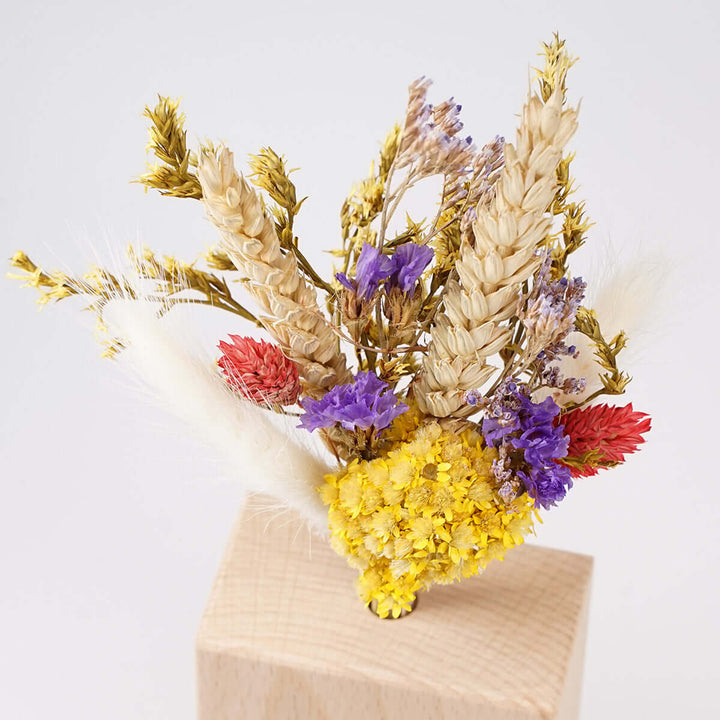Holzvase "Mein Haus" mit Trockenblumen · Gravur