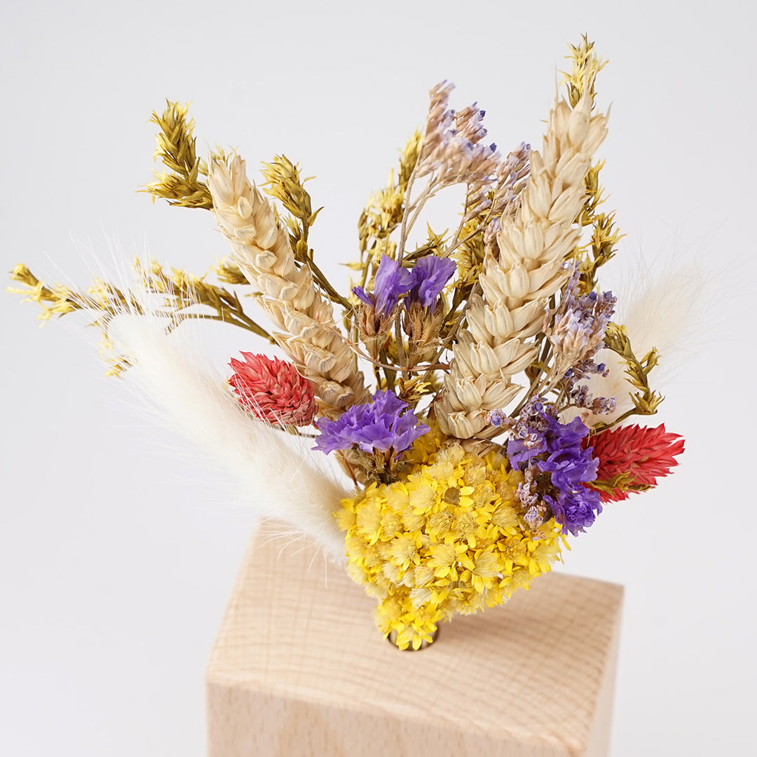 Personalisierte Holzvase "Dein Text" mit Trockenblumen · Gravur