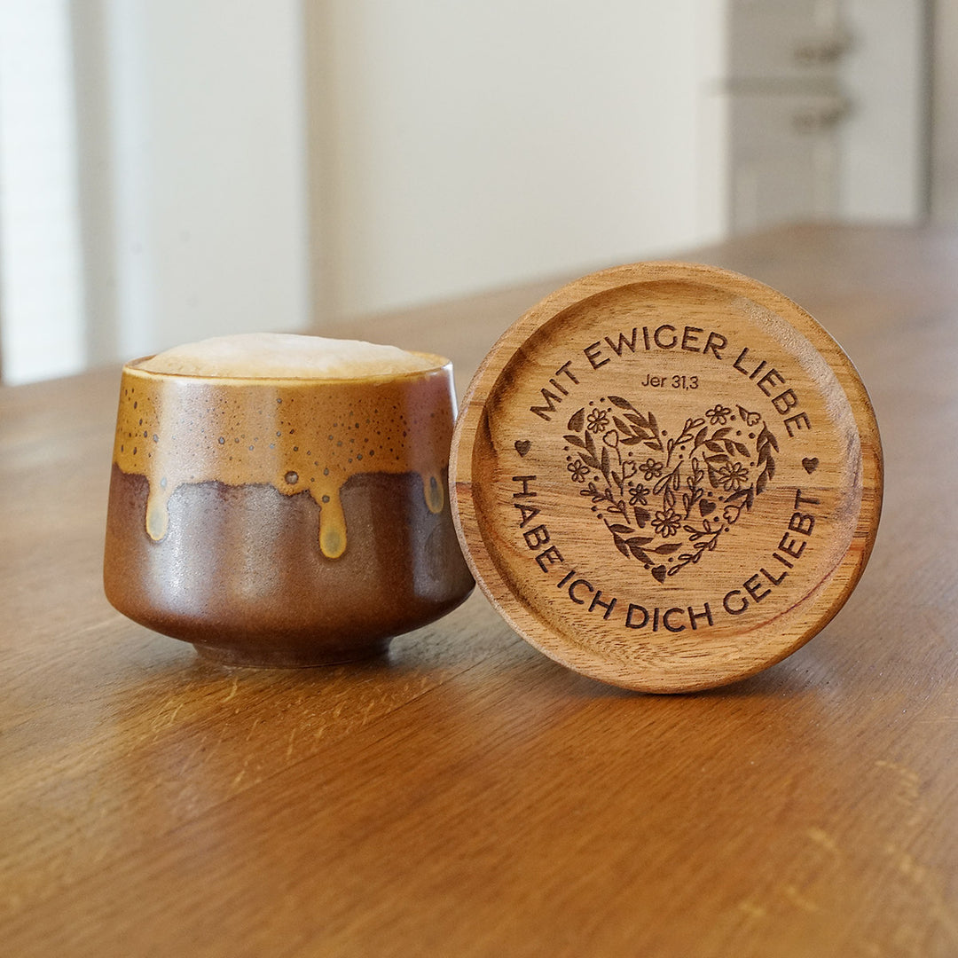 Kaffeetasse "Cortado" · inkl. Holzuntersetzer mit Bibelvers-Gravur