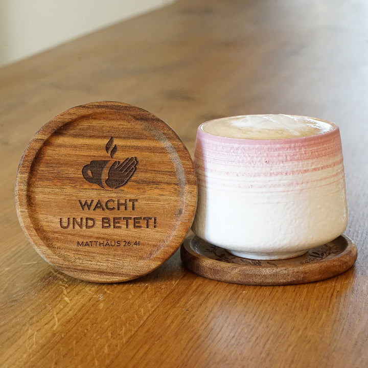 Kaffeetasse "Flat White" · inkl. Holzuntersetzer mit Bibelvers-Gravur