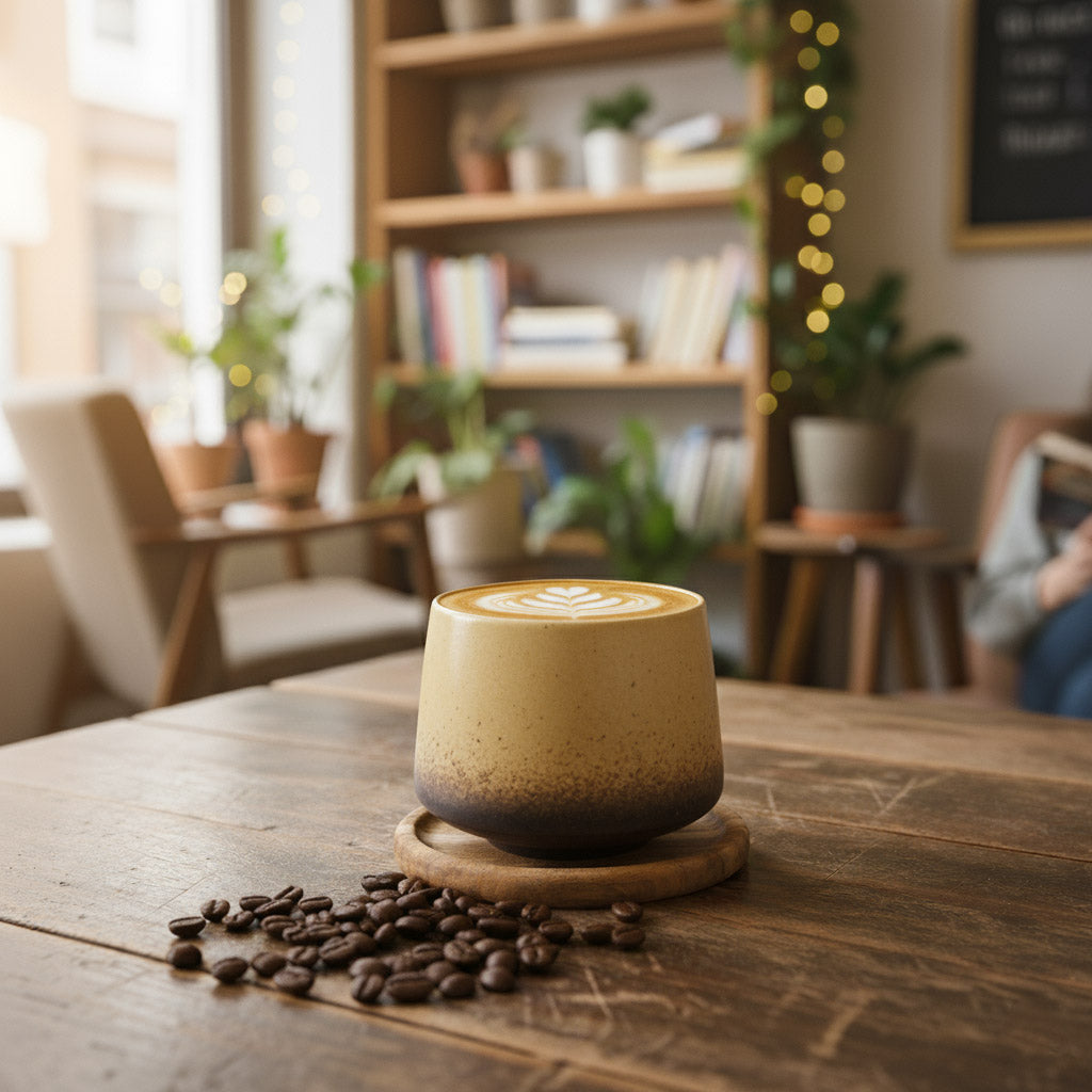 Kaffeetasse "Crema" · inkl. Holzuntersetzer mit Bibelvers-Gravur