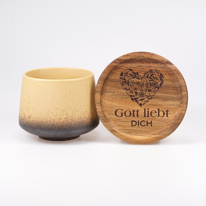Kaffeetasse "Crema" · inkl. Holzuntersetzer mit Bibelvers-Gravur