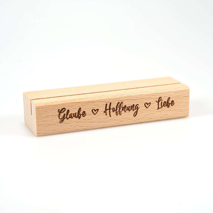 Kartenhalter "Glaube Hoffnung Liebe" Holzgravur · handmade – Aus Gnade
