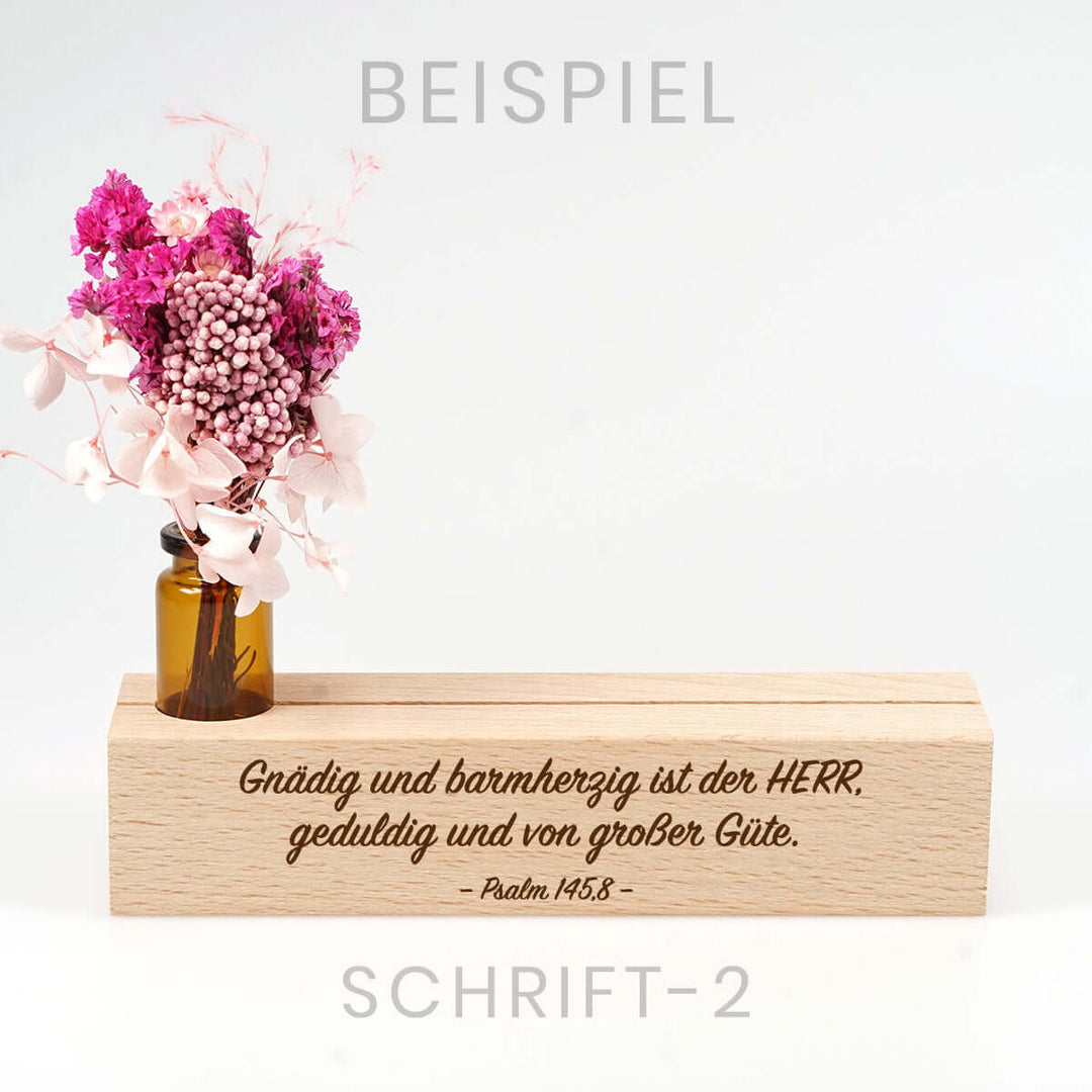 Personalisierter Kartenhalter "Dein Text" mit Trockenblumen · Holzgravur · inkl. Postkarte