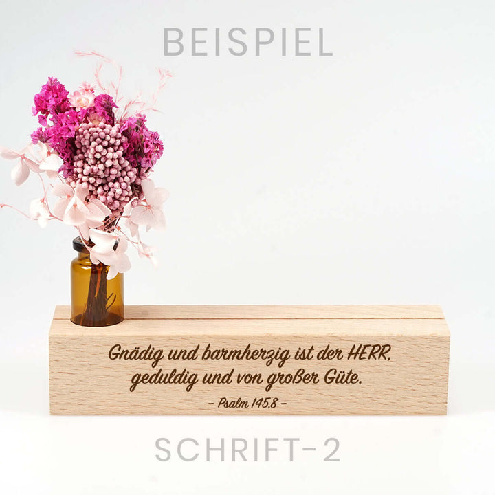 Personalisierter Kartenhalter "Dein Text" mit Trockenblumen · Holzgravur · inkl. Postkarte