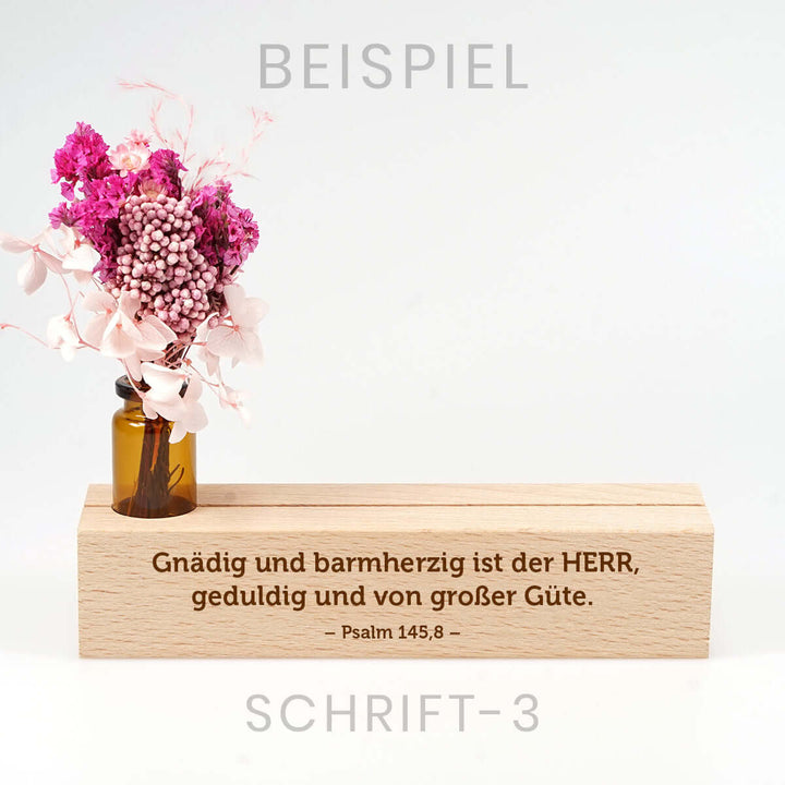 Personalisierter Kartenhalter "Dein Text" mit Trockenblumen · Holzgravur · inkl. Postkarte