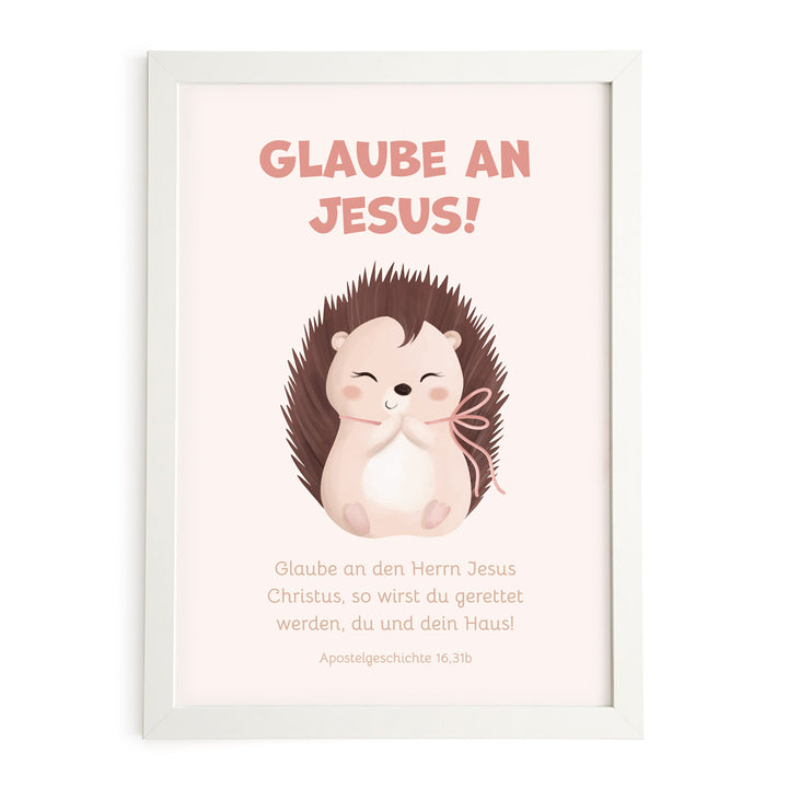 Poster für Kinder "Glaube an Jesus!" · Bibelvers · Apostelgeschichte 16,31b