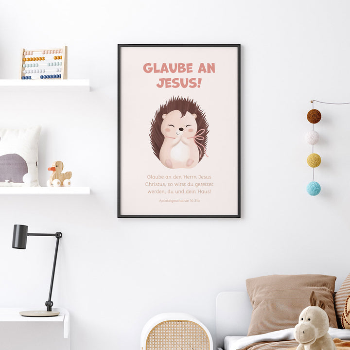 Poster für Kinder "Glaube an Jesus!" · Bibelvers · Apostelgeschichte 16,31b