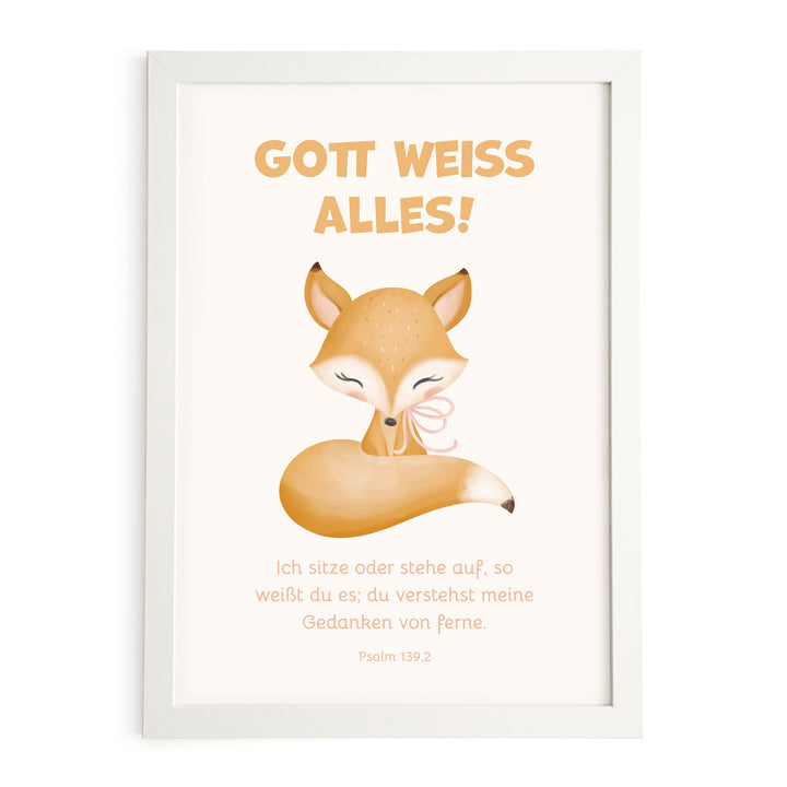 Poster für Kinder "Gott weiß alles!" · Bibelvers · Psalm 139,2