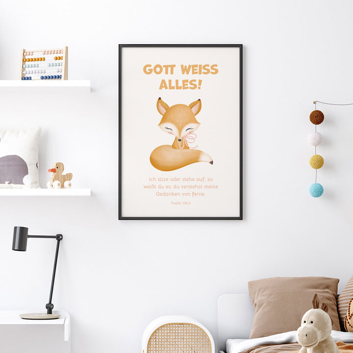 Poster für Kinder "Gott weiß alles!" · Bibelvers · Psalm 139,2