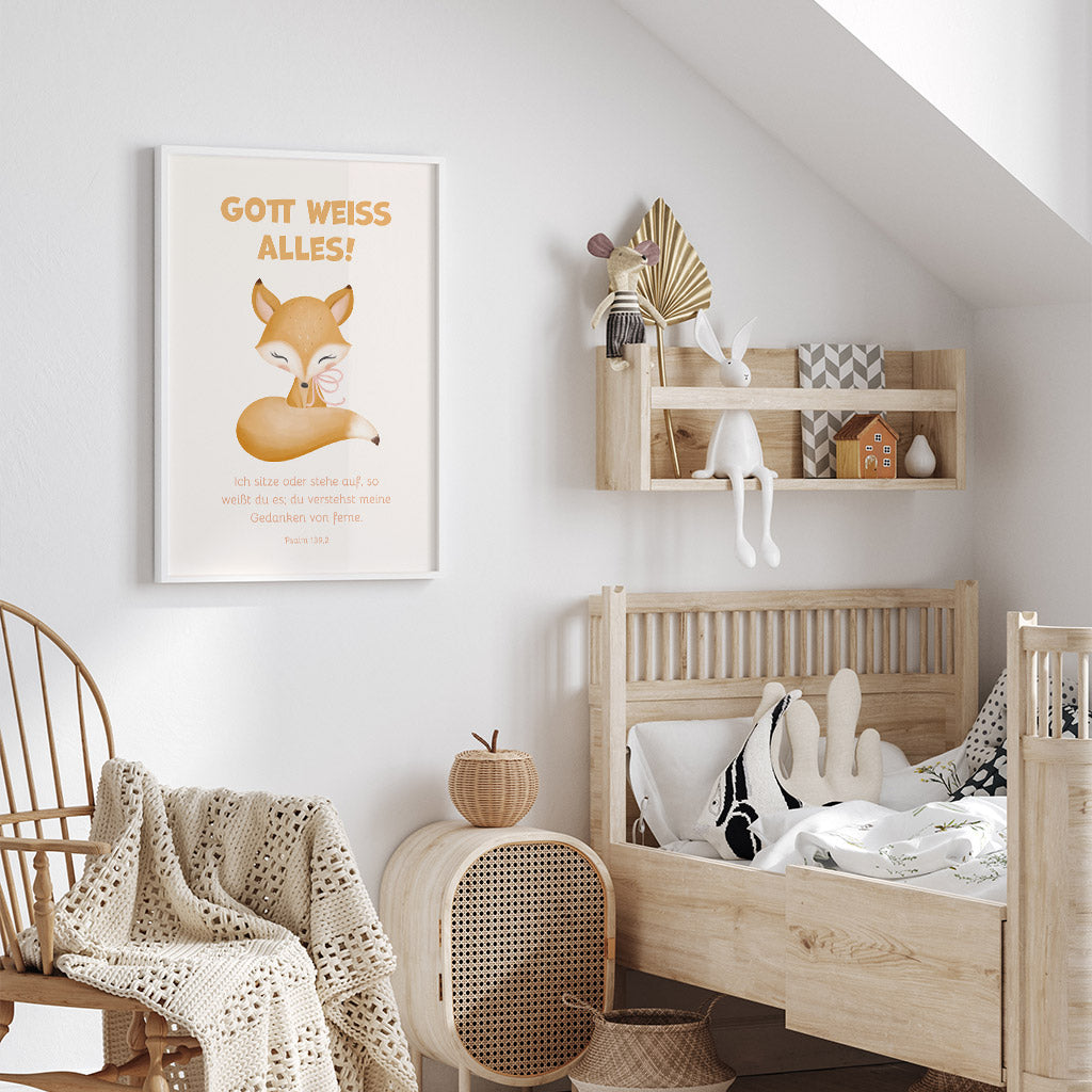 Poster für Kinder "Gott weiß alles!" · Bibelvers · Psalm 139,2