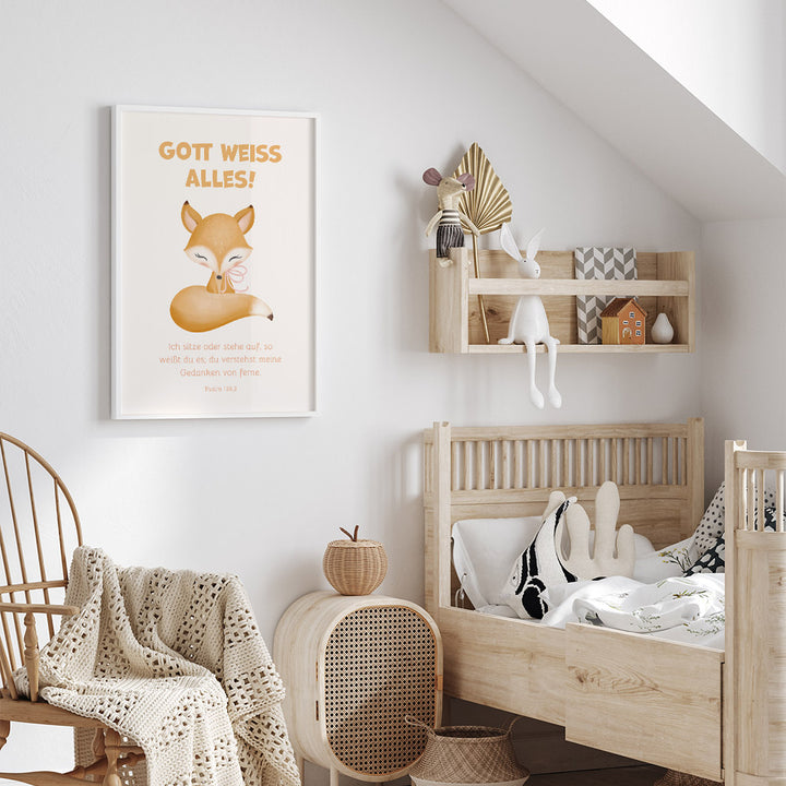Poster für Kinder "Gott weiß alles!" · Bibelvers · Psalm 139,2