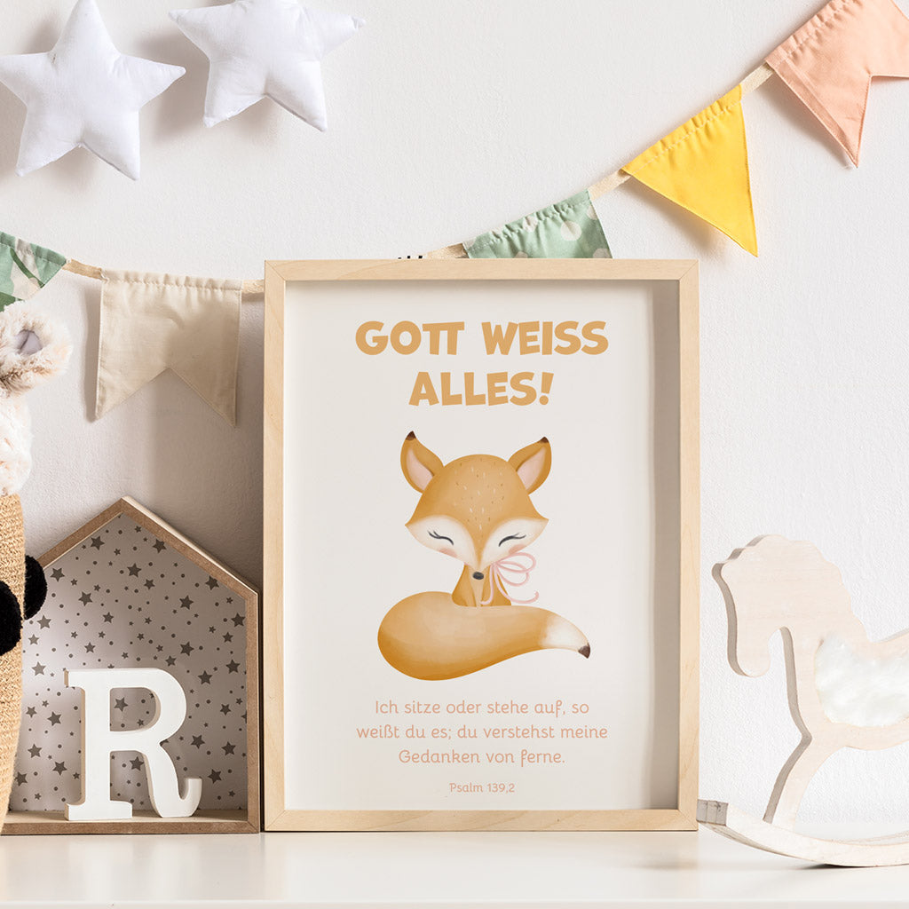 Poster für Kinder "Gott weiß alles!" · Bibelvers · Psalm 139,2
