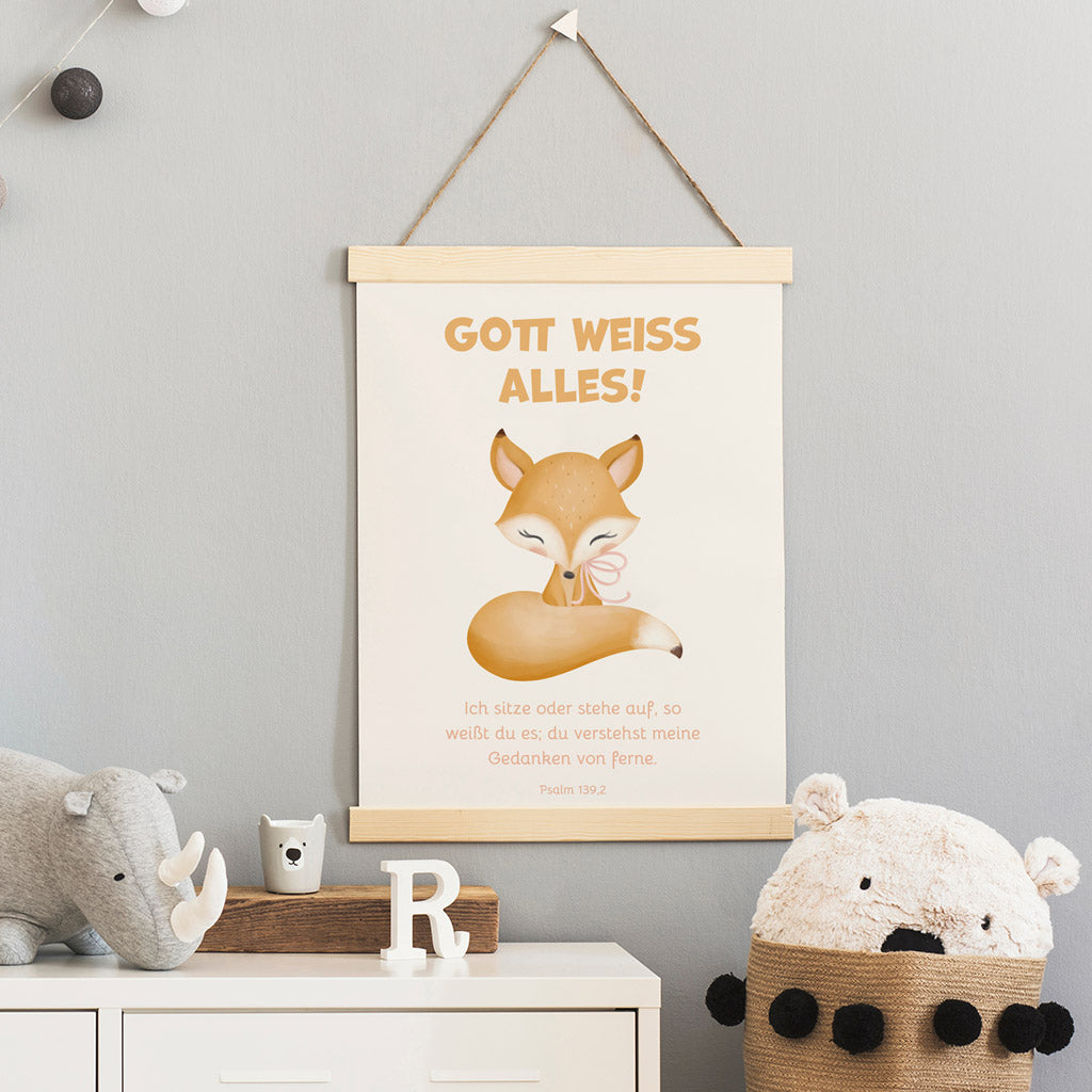 Poster für Kinder "Gott weiß alles!" · Bibelvers · Psalm 139,2