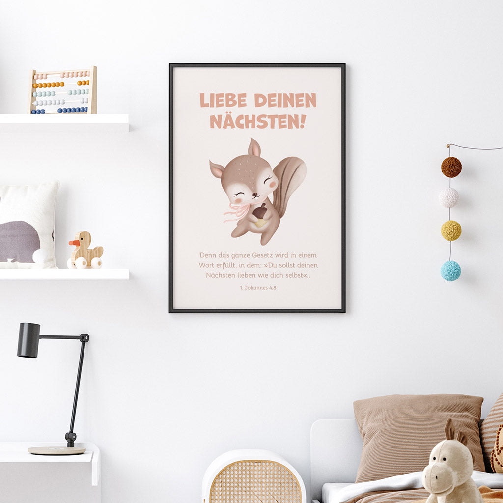 Poster für Kinder "Liebe deinen nächsten!" · Bibelvers · 1. Johannes 4,8