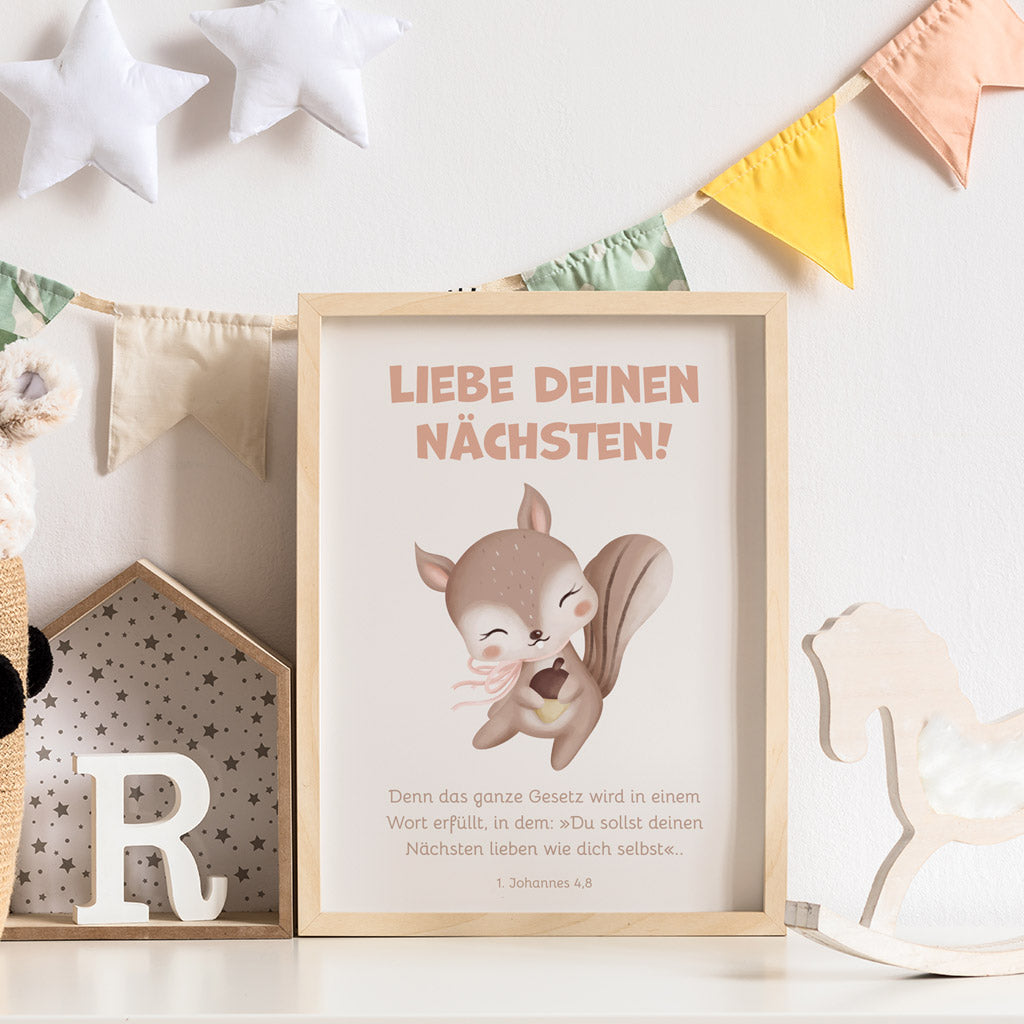 Poster für Kinder "Liebe deinen nächsten!" · Bibelvers · 1. Johannes 4,8