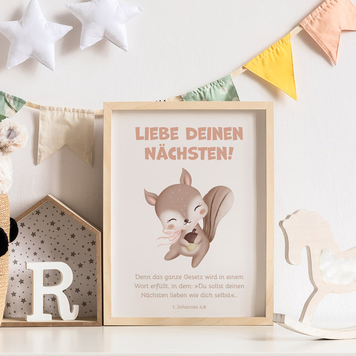 Poster für Kinder "Liebe deinen nächsten!" · Bibelvers · 1. Johannes 4,8