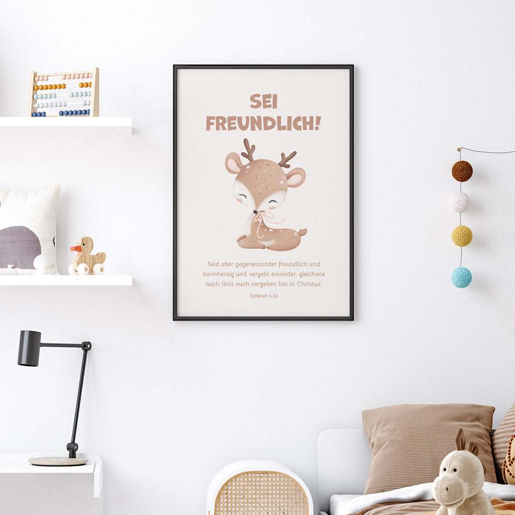 Poster für Kinder "Sei freundlich!" · Bibelvers · Epheser 4,32