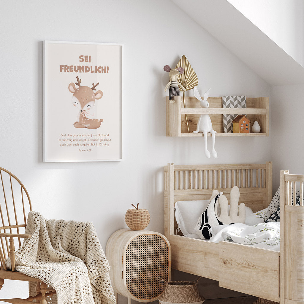 Poster für Kinder "Sei freundlich!" · Bibelvers · Epheser 4,32