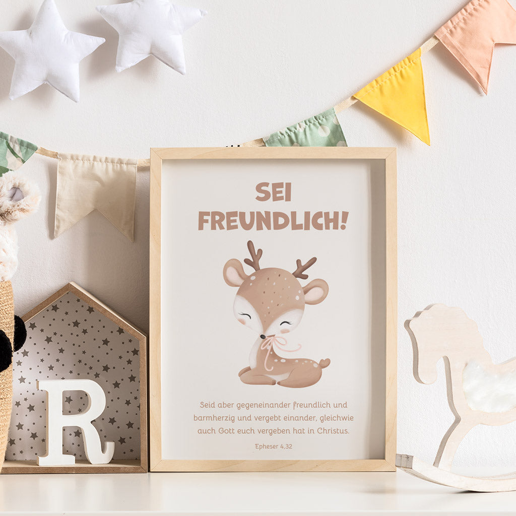 Poster für Kinder "Sei freundlich!" · Bibelvers · Epheser 4,32