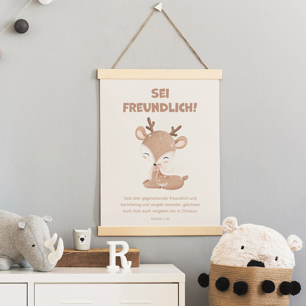 Poster für Kinder "Sei freundlich!" · Bibelvers · Epheser 4,32
