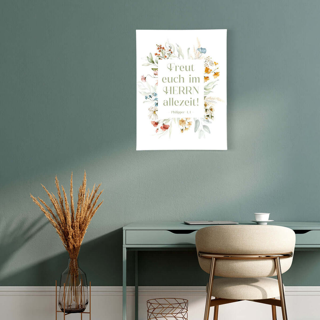 Leinwandbild "Freut euch im Herrn allezeit!" · Bibelvers Philipper 4,4 · 30x40 cm