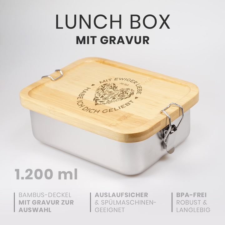 Premium Lunch Box · Edelstahl · Bibelvers-Gravur · Auslaufsicher · 1.200 ml