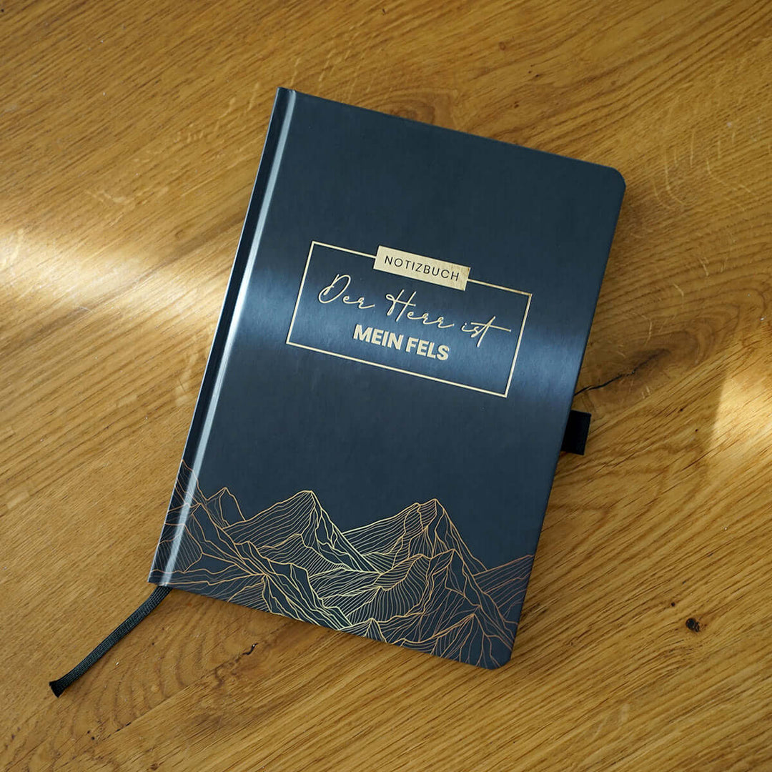 Notizbuch "Der Herr ist mein Fels" · A5 · Hardcover mit Goldglanz Prägung – Aus Gnade