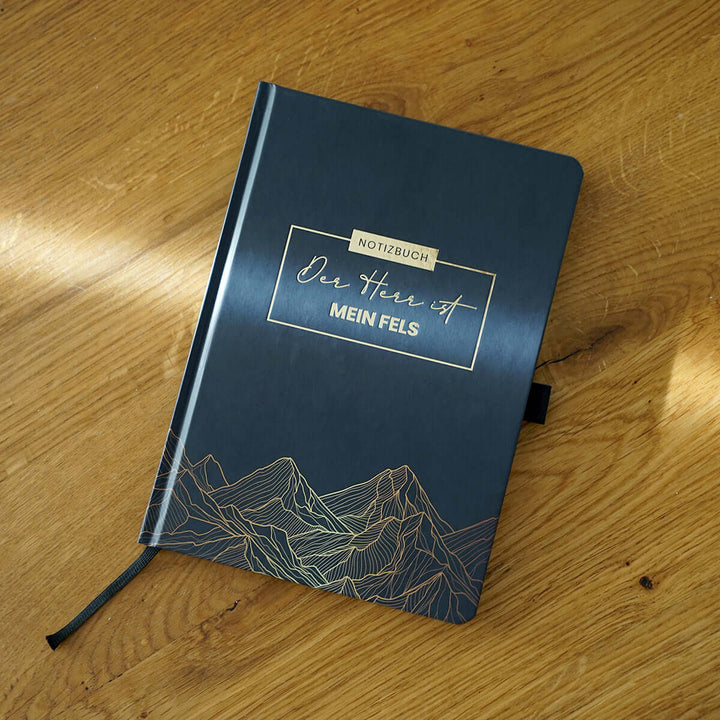 Notizbuch "Der Herr ist mein Fels" · A5 · Hardcover mit Goldglanz Prägung – Aus Gnade