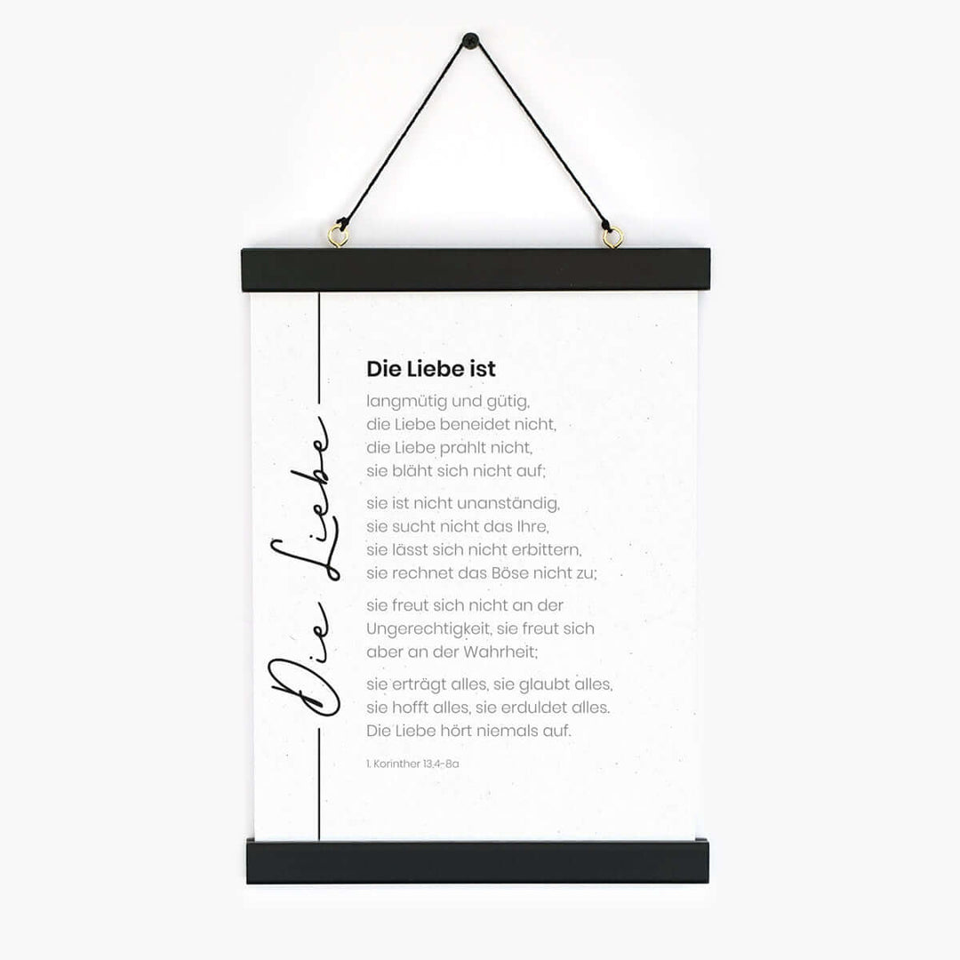 Poster "Die Liebe" · s/w modern · A3 / A4 · Bibelvers Deutsch – Aus Gnade