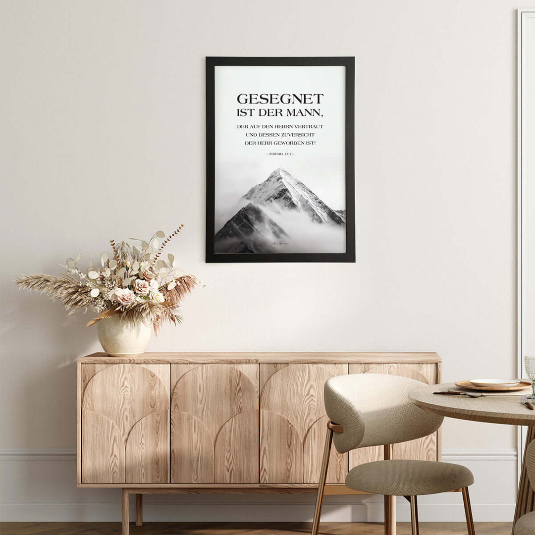 Poster "Gesegnet ist der Mann" · Berge · Jeremia 17,7