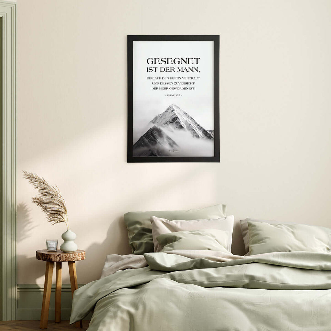 Poster "Gesegnet ist der Mann" · Berge · Jeremia 17,7