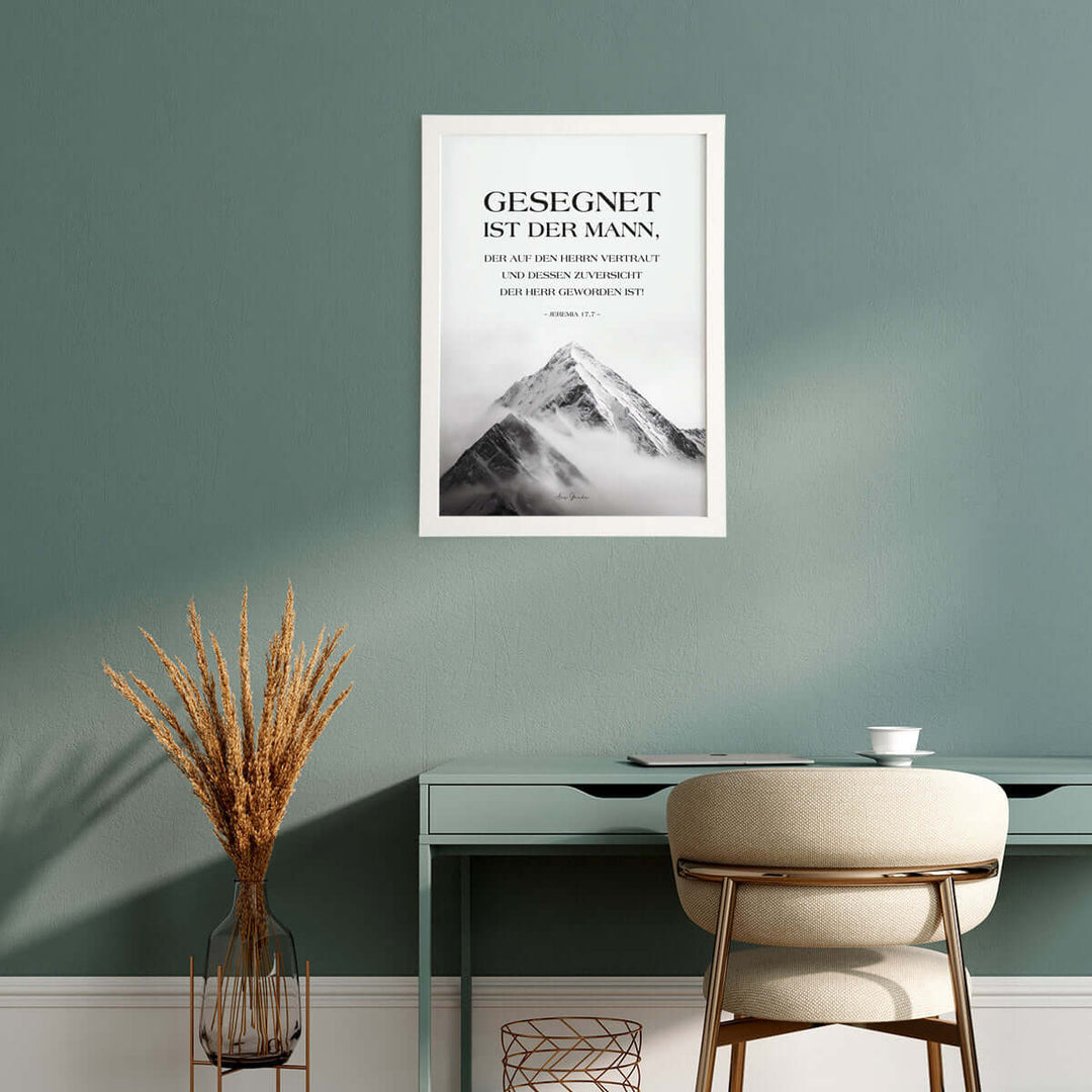 Poster "Gesegnet ist der Mann" · Berge · Jeremia 17,7