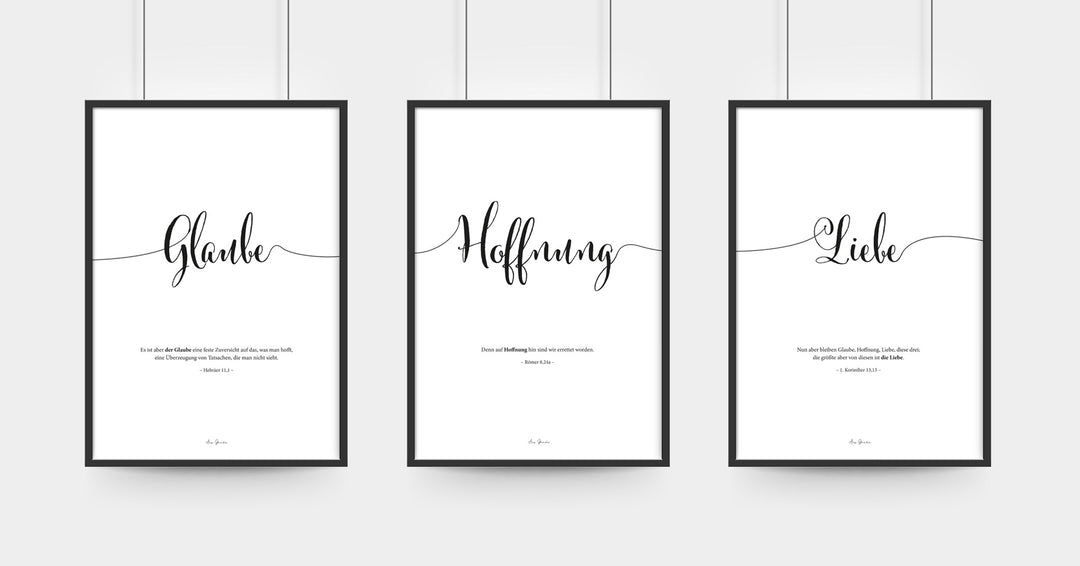 Poster "Glaube Hoffnung Liebe" · 3er Set · A3 / A4 · Bibelvers Deutsch – Aus Gnade