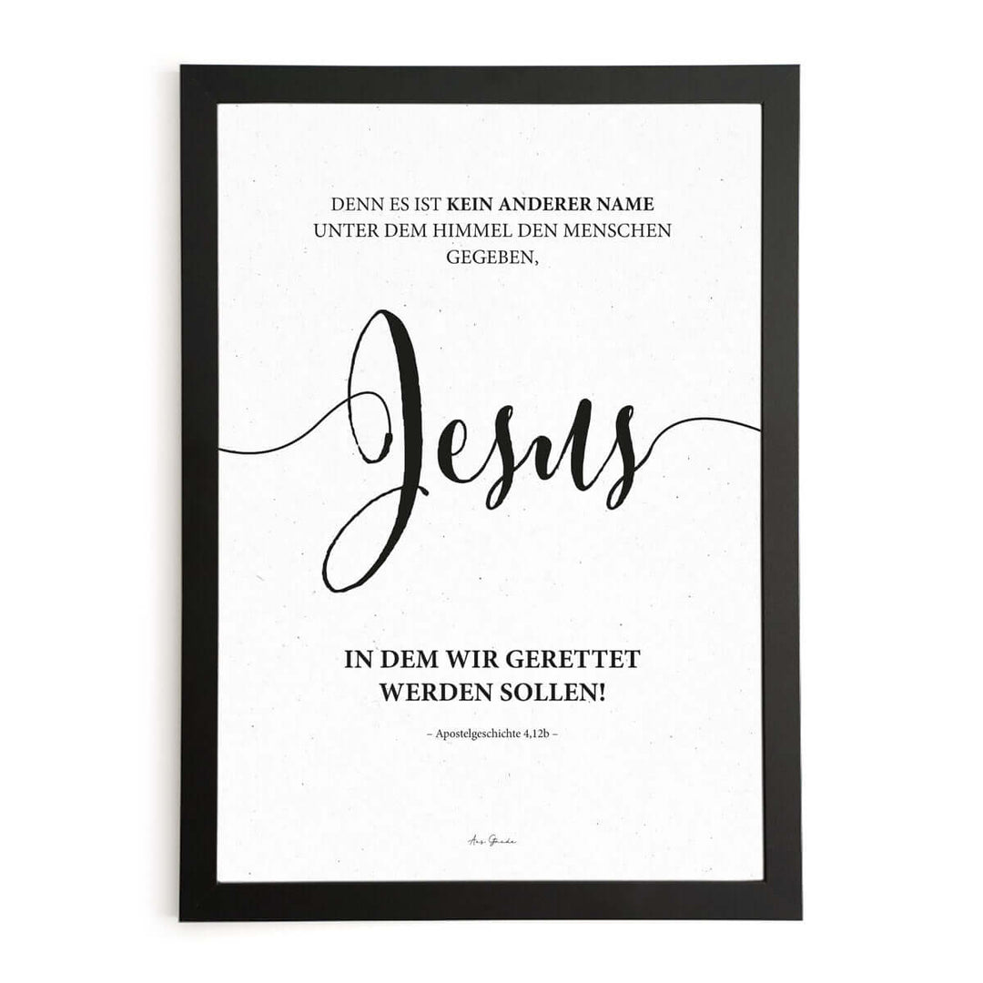 Poster "Jesus" · Lettering s/w · Bibelvers Deutsch – Aus Gnade