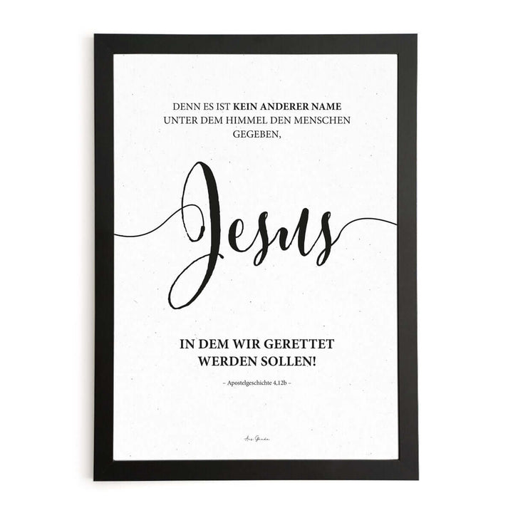 Poster "Jesus" · Lettering s/w · Bibelvers Deutsch – Aus Gnade