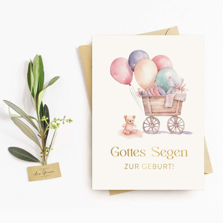 Klappkarte "Gottes Segen zur Geburt" mit Bibelvers · A6 · mit Gold veredelt