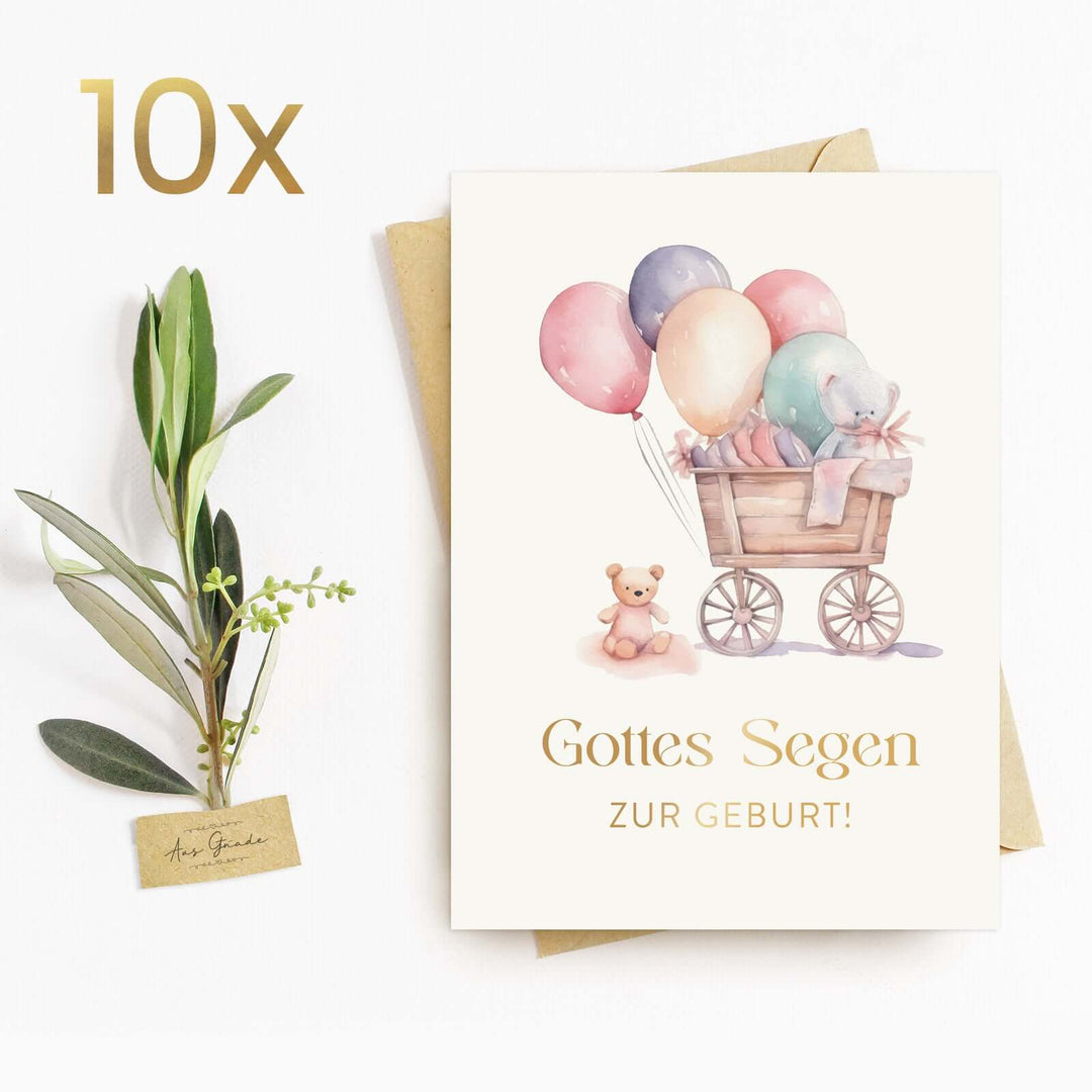 Klappkarte "Gottes Segen zur Geburt" mit Bibelvers · A6 · mit Gold veredelt