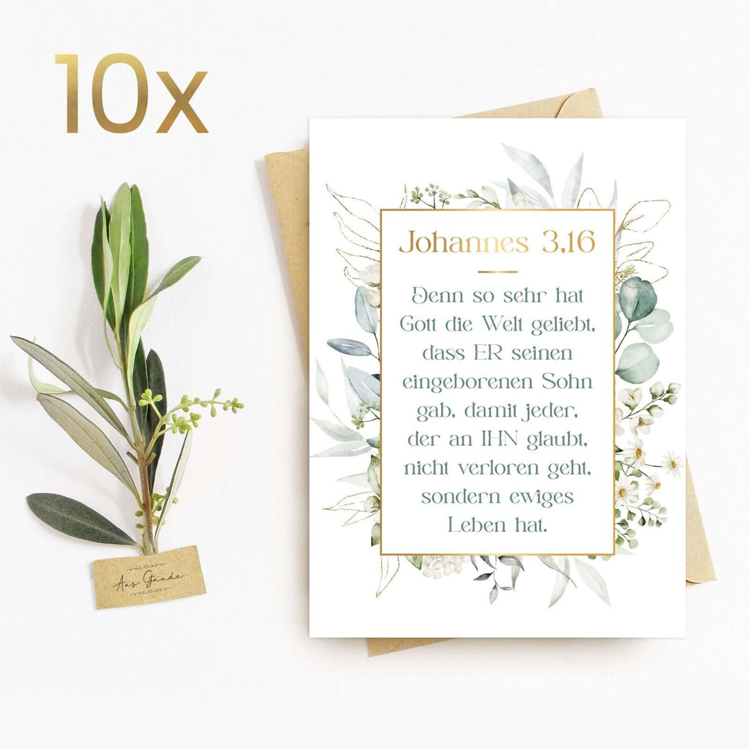 Postkarte "Johannes 3,16" · A6 · mit Gold veredelt