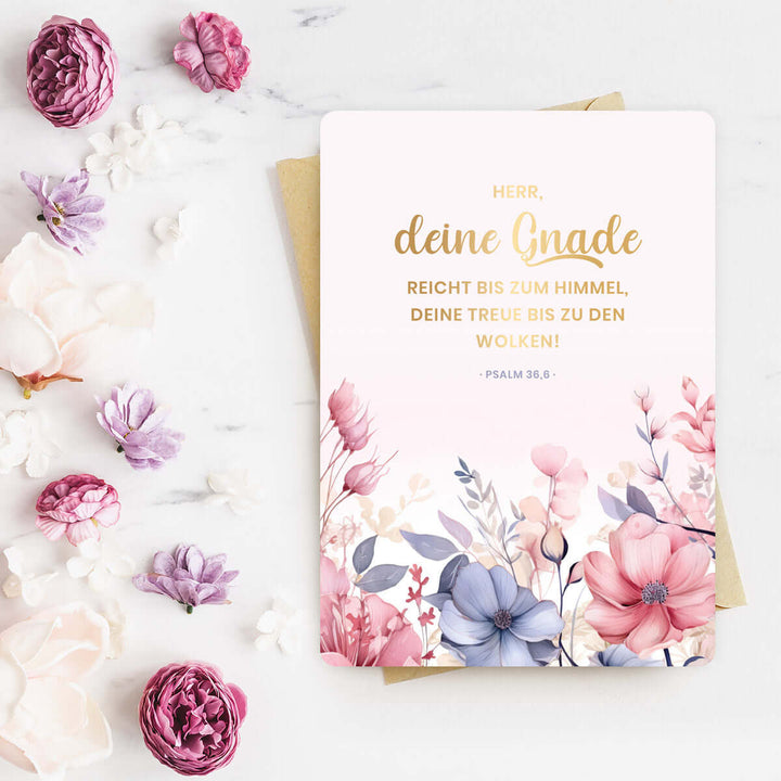 Karte "deine Gnade" · Blumen · Serie Psalmen