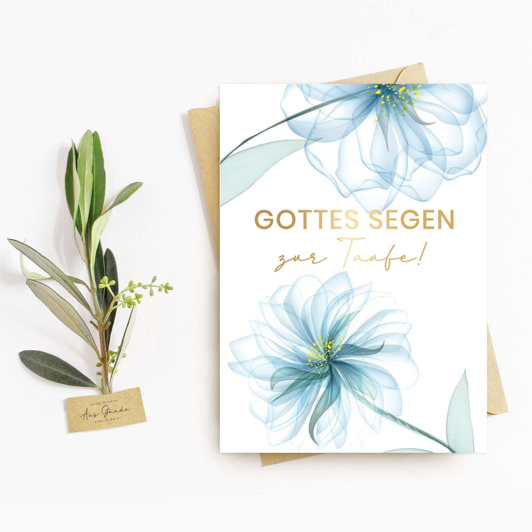 Klappkarte "Gottes Segen zur Taufe" mit Bibelvers · A6 · mit Gold veredelt – Aus Gnade