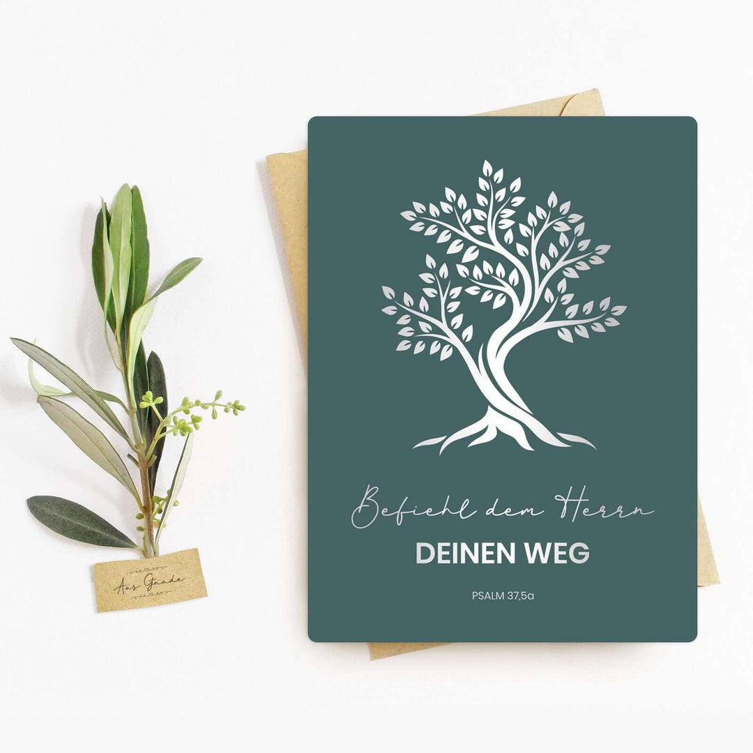 Postkarte "Befiehl dem Herrn deinen Weg" · Bibelvers · A6 · mit Silber veredelt – Aus Gnade