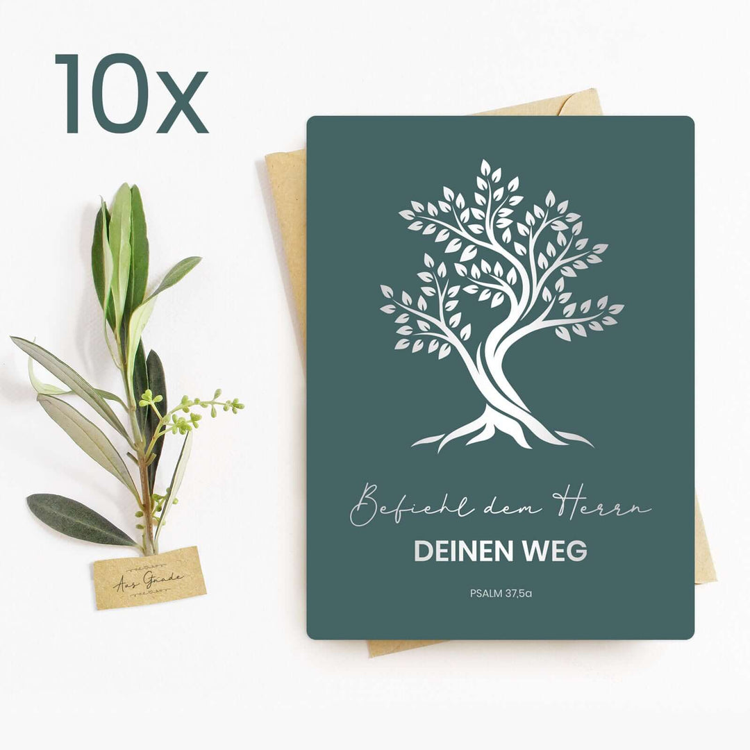 Postkarte "Befiehl dem Herrn deinen Weg" · Bibelvers · A6 · mit Silber veredelt – Aus Gnade