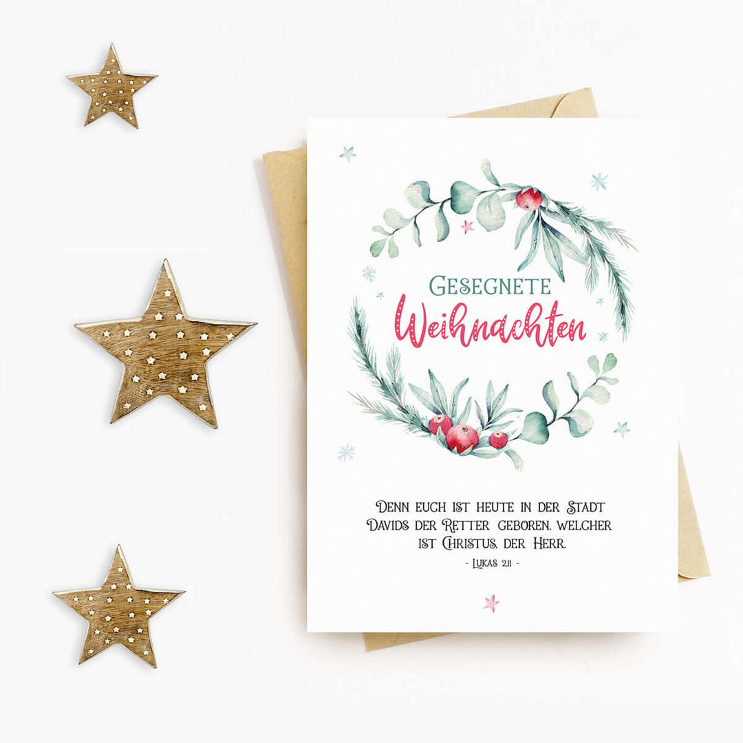 Klappkarte "Gesegnete Weihnachten" mit Bibelvers · A6 · hochwertiges Leinenpapier – Aus Gnade