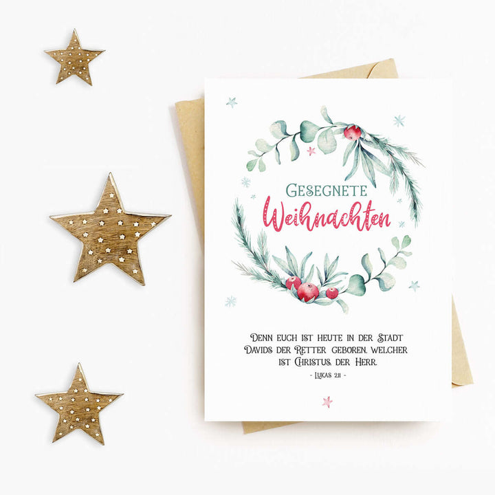 Klappkarte "Gesegnete Weihnachten" mit Bibelvers · A6 · hochwertiges Leinenpapier – Aus Gnade