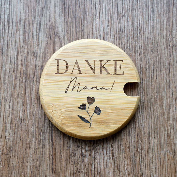 Premium Tasse "Danke Mama!" · inkl. Holzdeckel, Gravur & Löffel · Muttertag