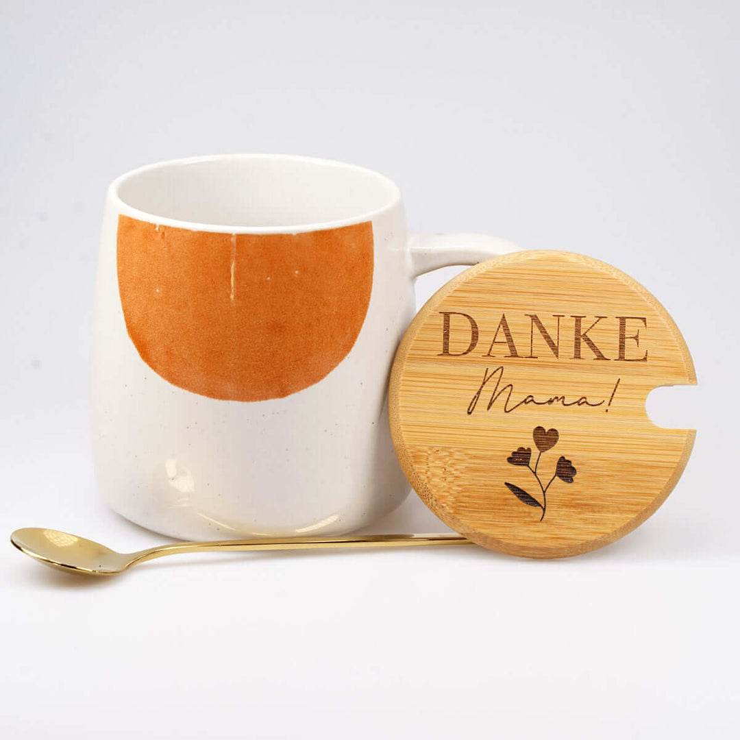 Premium Tasse "Danke Mama!" · inkl. Holzdeckel, Gravur & Löffel · Muttertag
