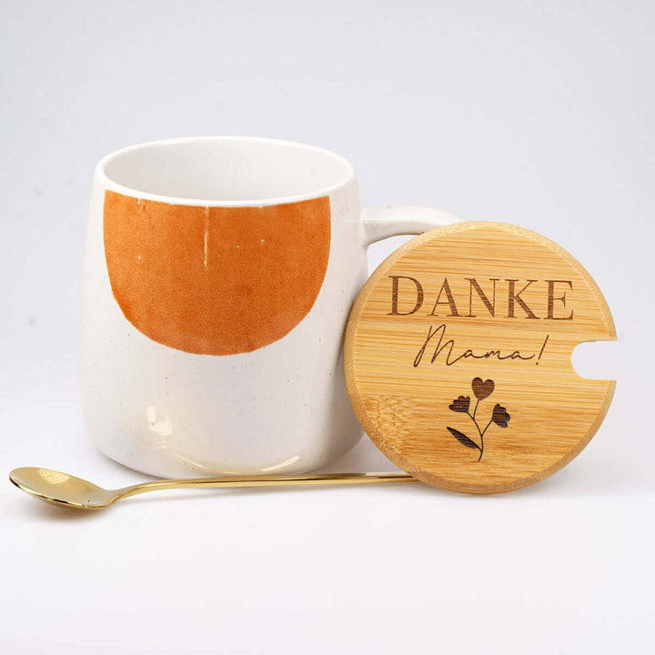 Premium Tasse "Danke Mama!" · inkl. Holzdeckel, Gravur & Löffel · Muttertag