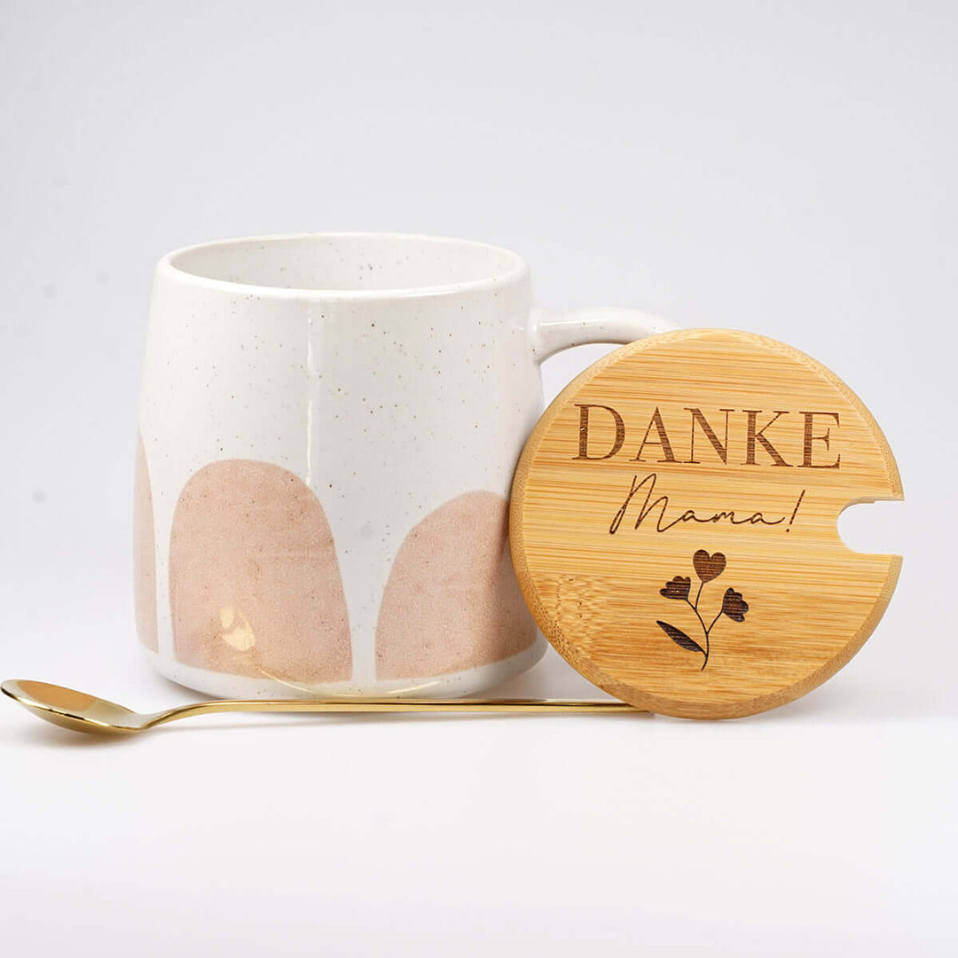 Premium Tasse "Danke Mama!" · inkl. Holzdeckel, Gravur & Löffel · Muttertag